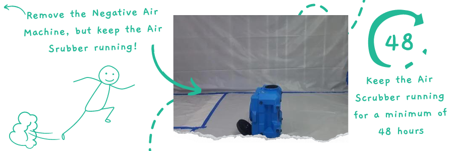 Remove the negative air machine, but keep the air scrubber running