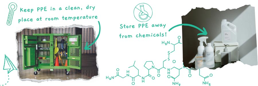 Store PPE in a clean, dry place away from chemicals